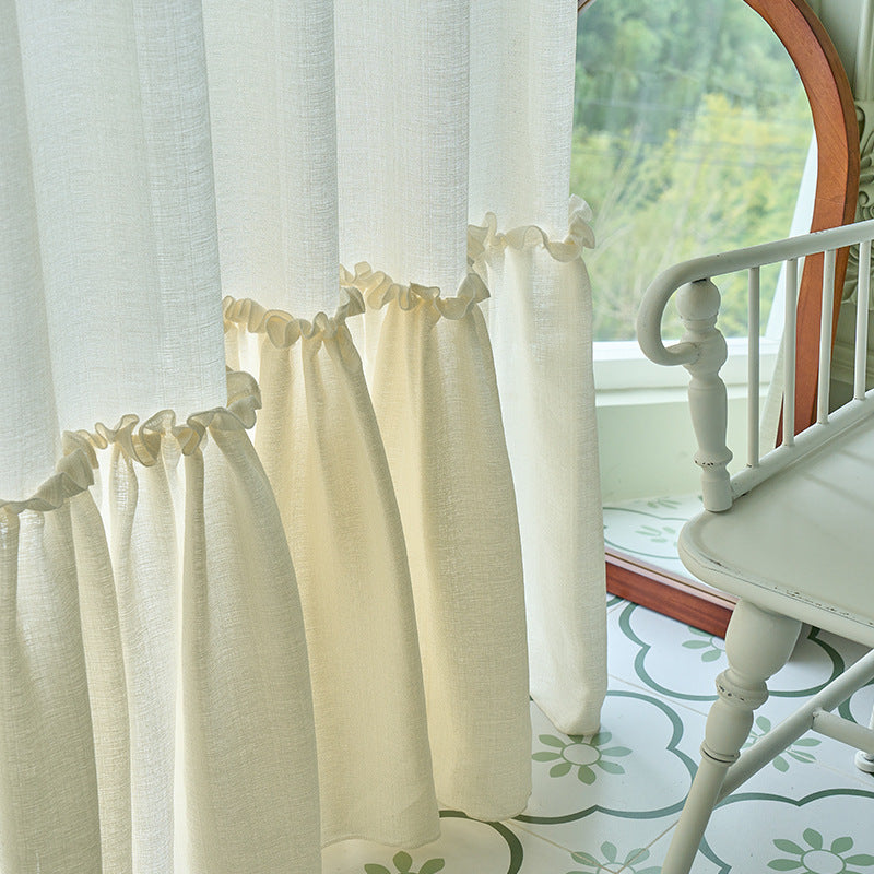 Sparkling Wire "Sunset" Ruffle Sheer Curtain, Luxury High Gloss Glitter Powder Tulle Champagne Gold Color Tulle, Ruffled Laced Curtain