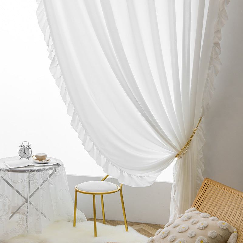 Wedding Ruffle Decoration Curtain - Romance Texture Shabby Chic Ruffle Sheer Curtain, Ruffled Laced Curtain