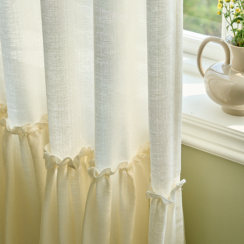 Sparkling Wire "Sunset" Ruffle Sheer Curtain, Luxury High Gloss Glitter Powder Tulle Champagne Gold Color Tulle, Ruffled Laced Curtain