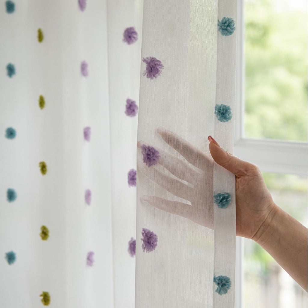 Full of Colourful Cotton Candy Sheer Curtain (Blue, Purple and Green)