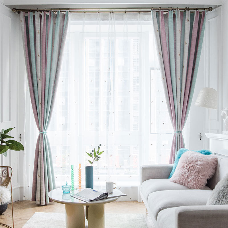 Sleeping Tiny Bunnies Embroidery White Sheer Curtain