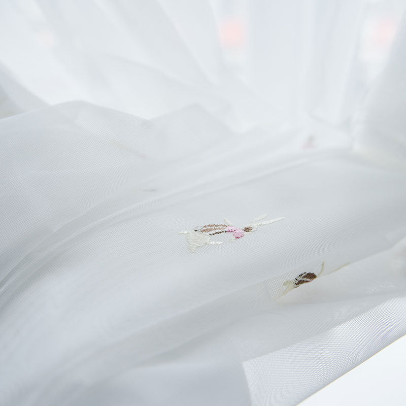 Sleeping Tiny Bunnies Embroidery White Sheer Curtain