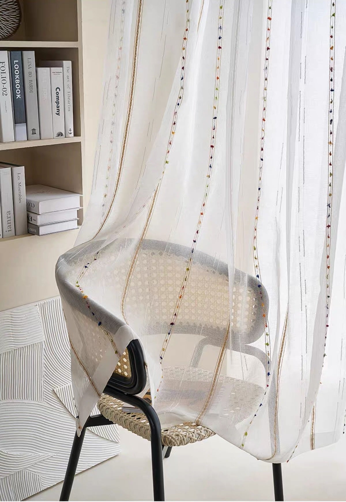 Colorful Woven Stripes Linen Texture Sheer Curtain