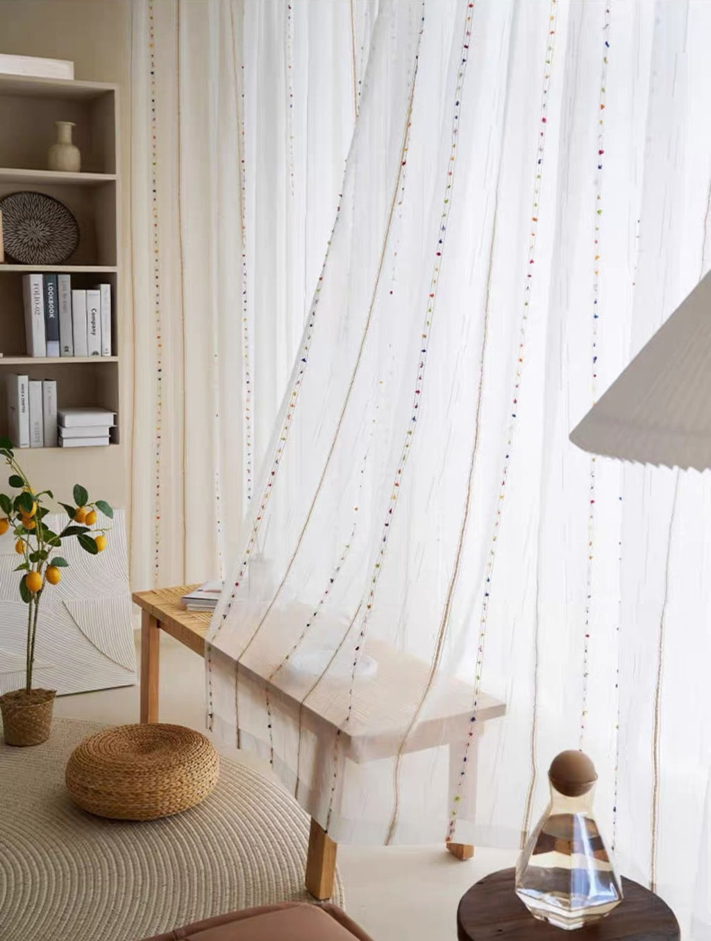 Colorful Woven Stripes Linen Texture Sheer Curtain