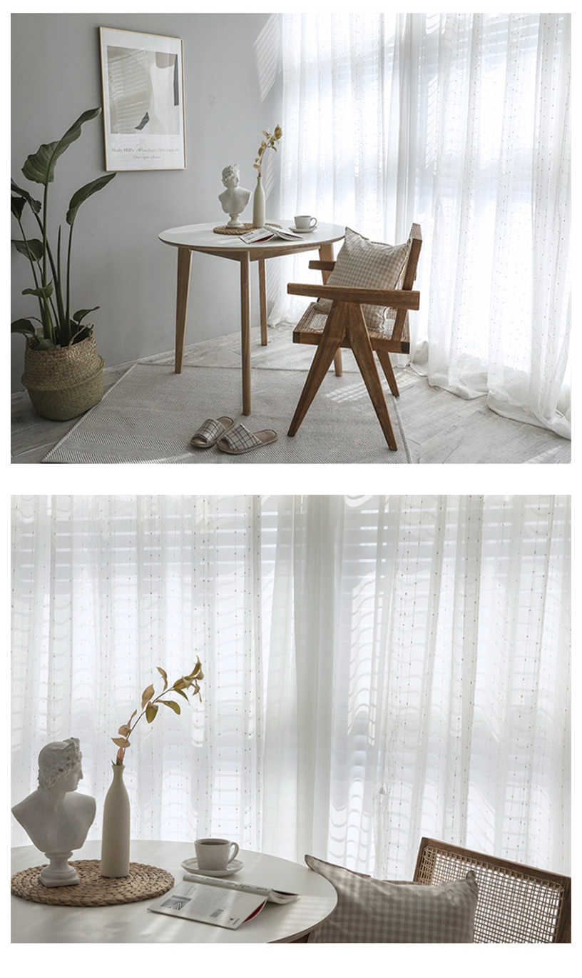 Raindrop Pattern Jacquard White Sheer Voile Tulle Curtains