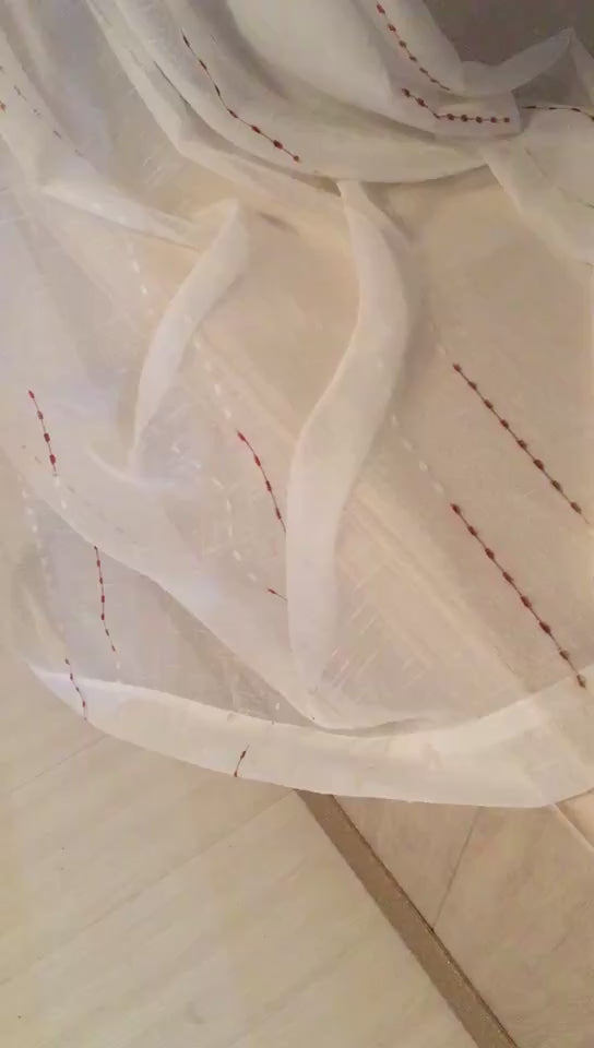 Woven Gradient Color Stripes Linen Texture Sheer Curtain