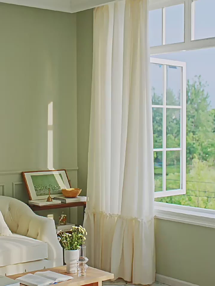 Sparkling Wire "Sunset" Ruffle Sheer Curtain, Luxury High Gloss Glitter Powder Tulle Champagne Gold Color Tulle, Ruffled Laced Curtain